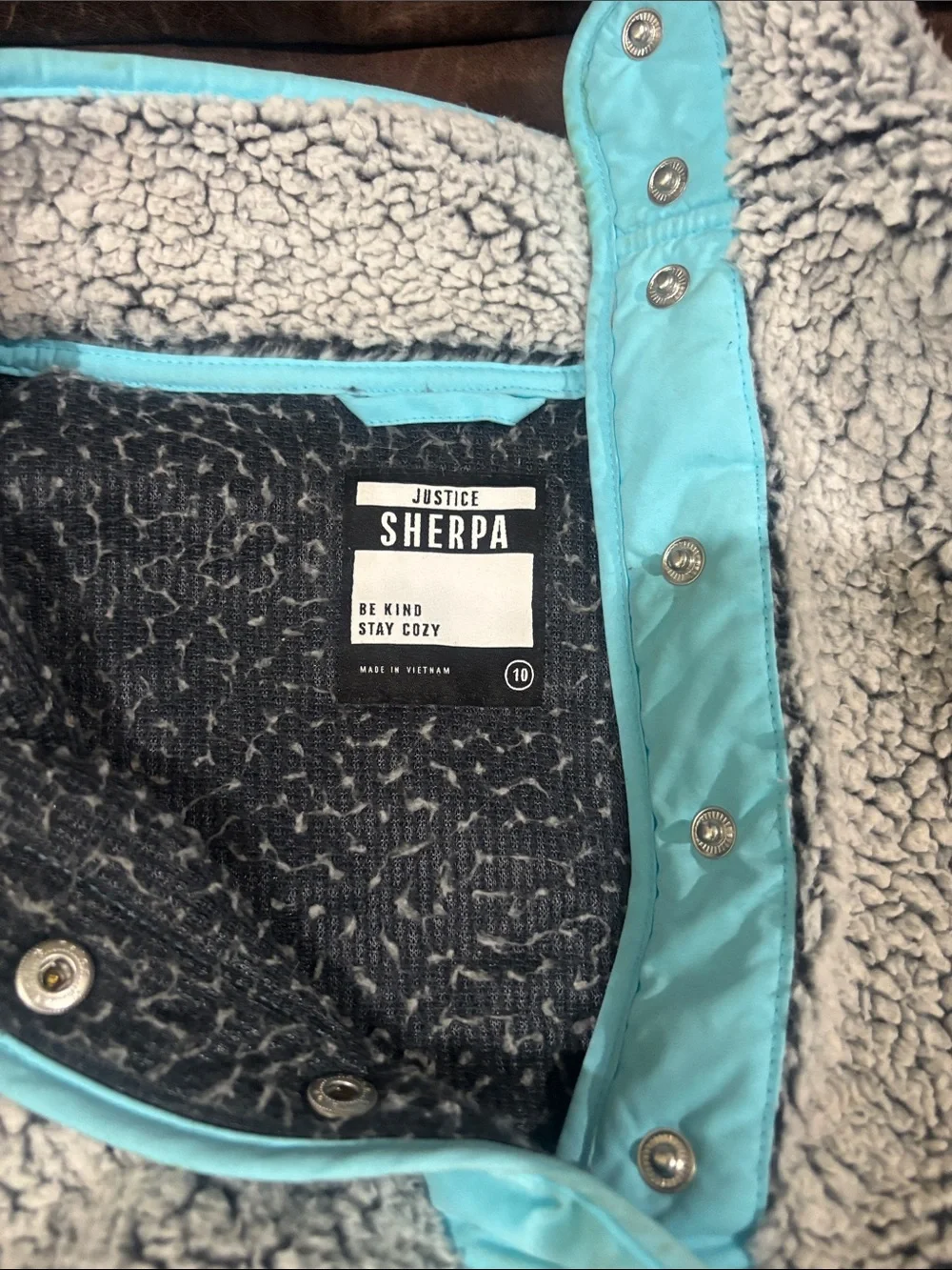 Justice Gray Sherpa Pullover with Aqua Trim
